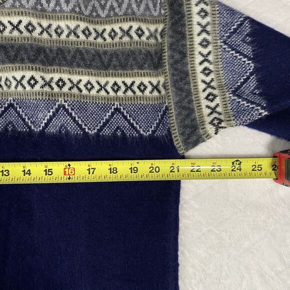 Aly Marka Alpaca Lama Sweater Jumper Fair Isle Navy Blue Wool Women's Sz XL - Picture 4 of 6